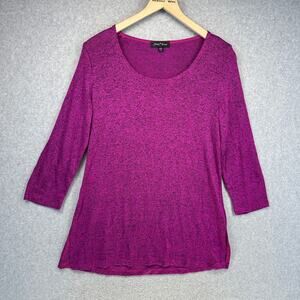 Slinky Brand Top Womens Size Small Purple Black 3/4 Sleeve Scoop Neck Pullover